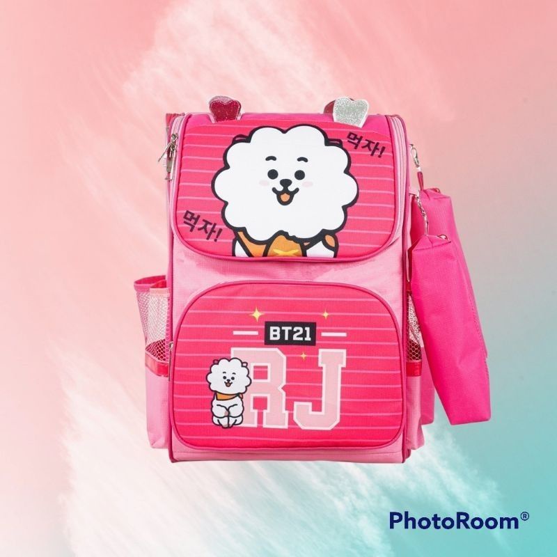 Tas Ransel Anak Perempuan Sekolah SD Karakter BT21 Free Pouch