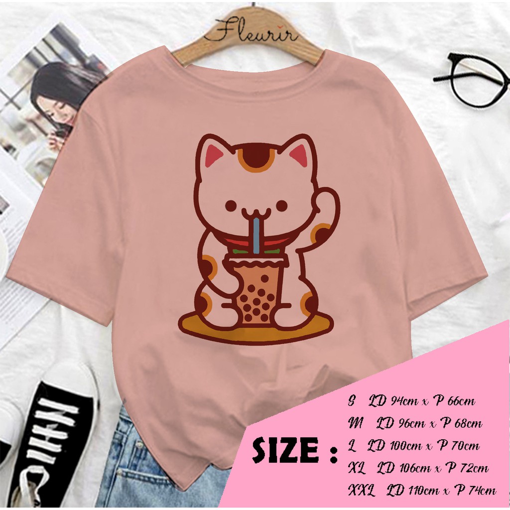 FLEURIR - KAOS WANITA CAT BOBA DEWASA LENGAN PENDEK TEE UNISEX