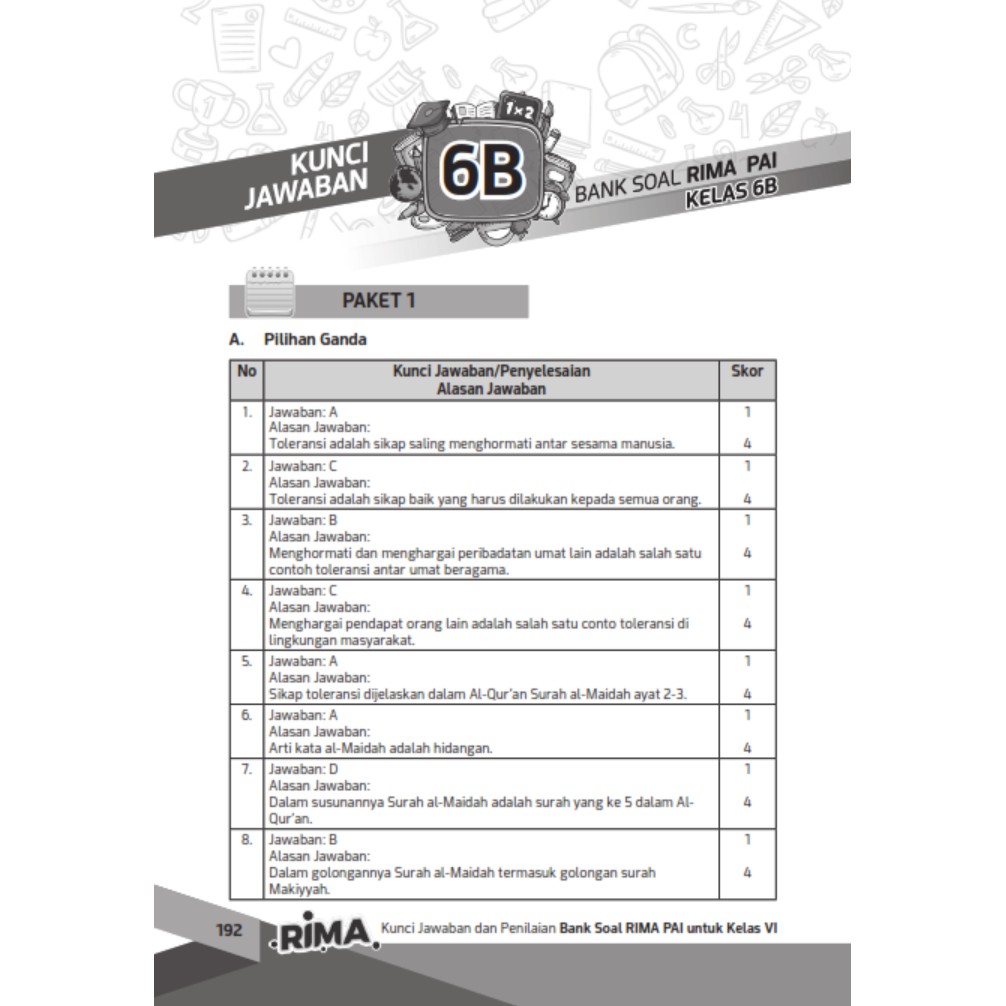 Jual Kunci Jawaban Rima Kelas 6 Indonesiashopee Indonesia
