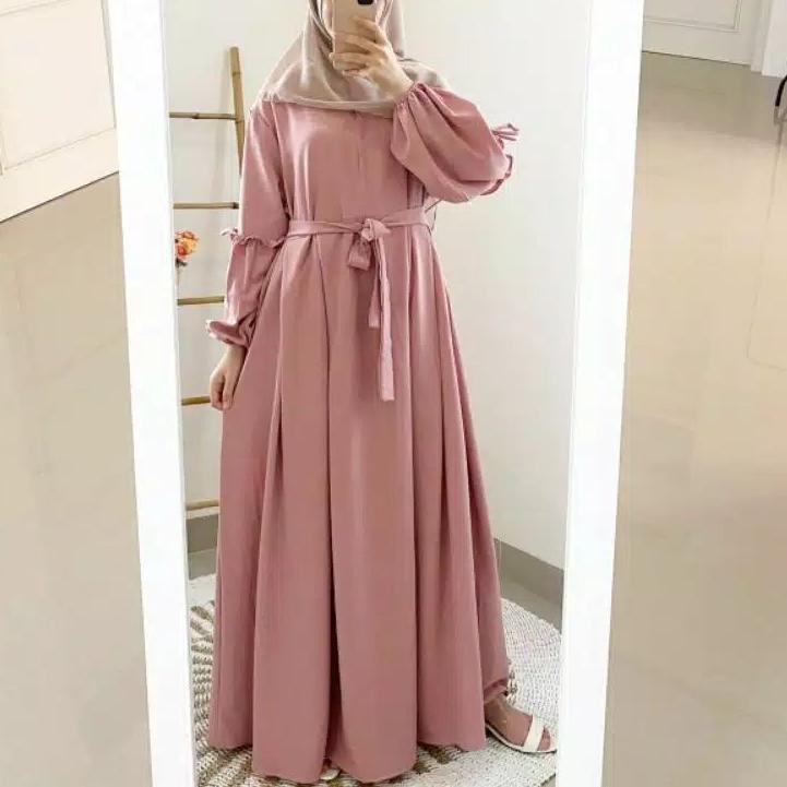 BRIELA | S M L XL XXL XXXL 5L | Maxi Dress Baju Gamis Syari JumboPolos Wanita Muslim Big SizeBahan Moscrepe-Pink