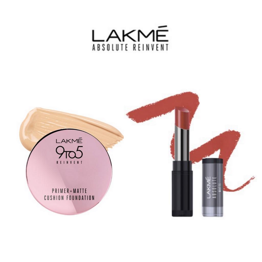 Lakme Primer Matte 9to5 Velvet Matte 02 Light Sand + Lakme Absolute Sculpt Matte Cerise Rose