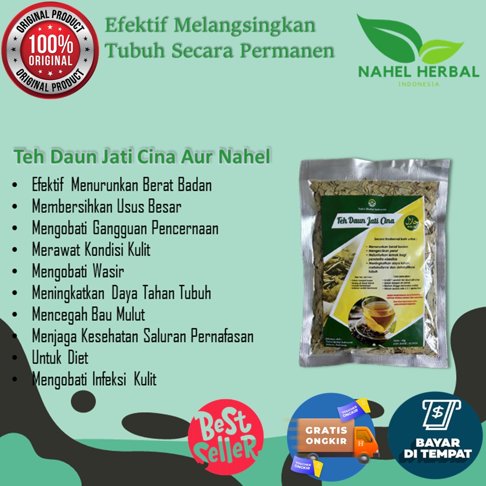 Teh diet Detox Badan sehat Alami -  Obat Kurus Herbal - Pelangsing Perut Daun Jati Cina Nahel 100 Or