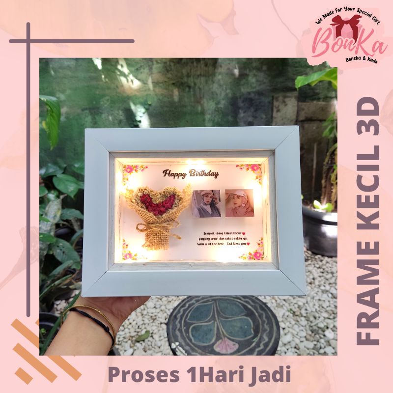 FRAME 3D Lampu Tumblr Anti Pecah With Flower | Kado Pacar Ultah Anniv Wedding Murah / Kado Untuk Sah