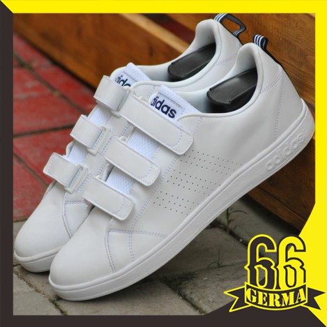 terlaris        ORIGINAL SEPATU WANITA ADIDAS NEO ADVANTAGE VELCRO WARNA PUTIH LIST HITAM GERMA66