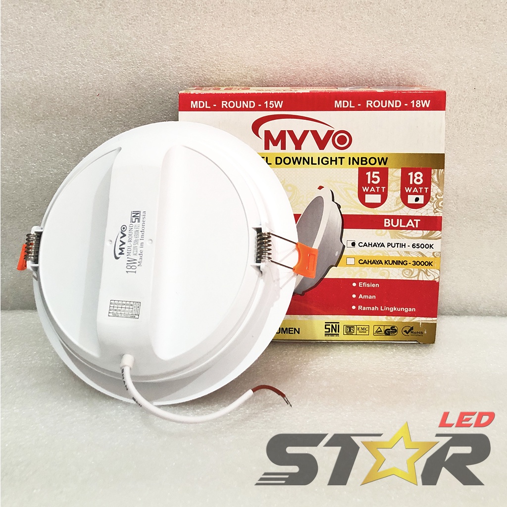 MYVO Panel Downlight Inbow LED 12W, 15W, 18W Lampu Modern Murah Hemat Energi Irit Listrik Plafon Langit Rumah 12 15 18 WATT Star