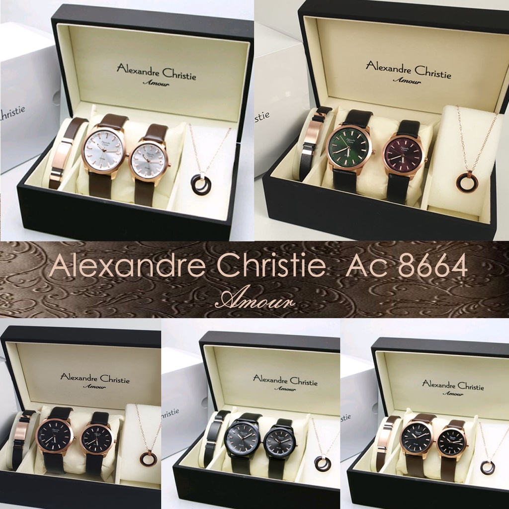 Alexandre Christie Ac 8664 / Ac 8666 Jam Tangan Couple Set Kulit Original