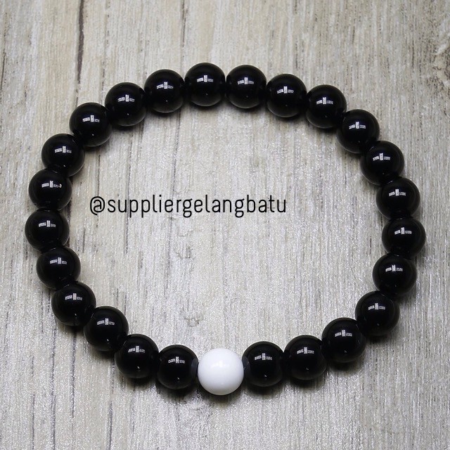 gelang batu onik couple sepasang distance bracelet hitam putih onyx