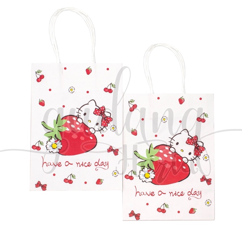

GEMEZZ Paper Bag Kitty Strawberry Tas Kado Motif Fruit And Cat Lucu GG 507294