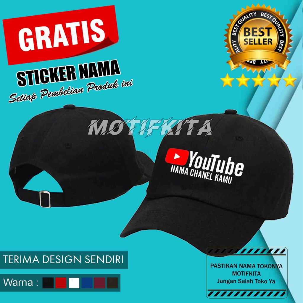Topi Baseball CUSTOM NAMA CHANEL KAMU YOUTUBE YOU TUBE YOUTUBER YOU TUBER YOUTUBERS  MOTIFKITA