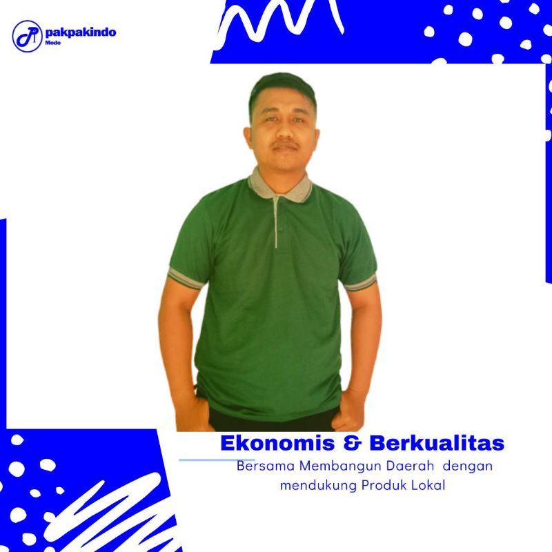 BAJU KAOS POLO KERAH HIJAU BOTOL KOMBINASI WARNA ABU-ABU LENGAN PENDEK PRIA WANITA - COD BAYAR DITEM