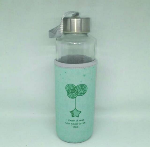 Botol Minum Anak Lucu Kaca Air Goodiebag Bottle Gudiebag suvenir Souvenir 400 ml 400ml Sarung Hati