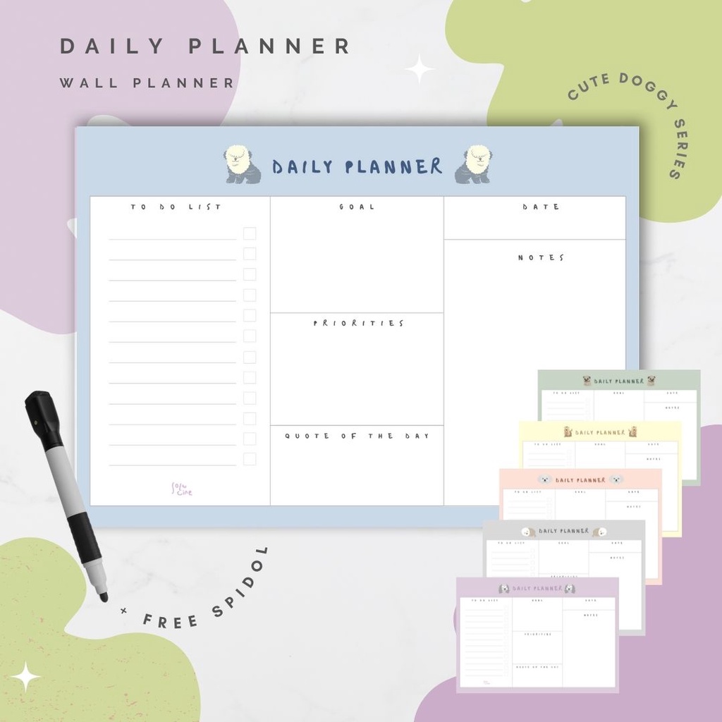 

Wall Planner Solucine - Cute Doggy Series (2) - Daily Planner, Meal Planner, Habit Tracker - Free spidol + Reuseable - A3 / A4