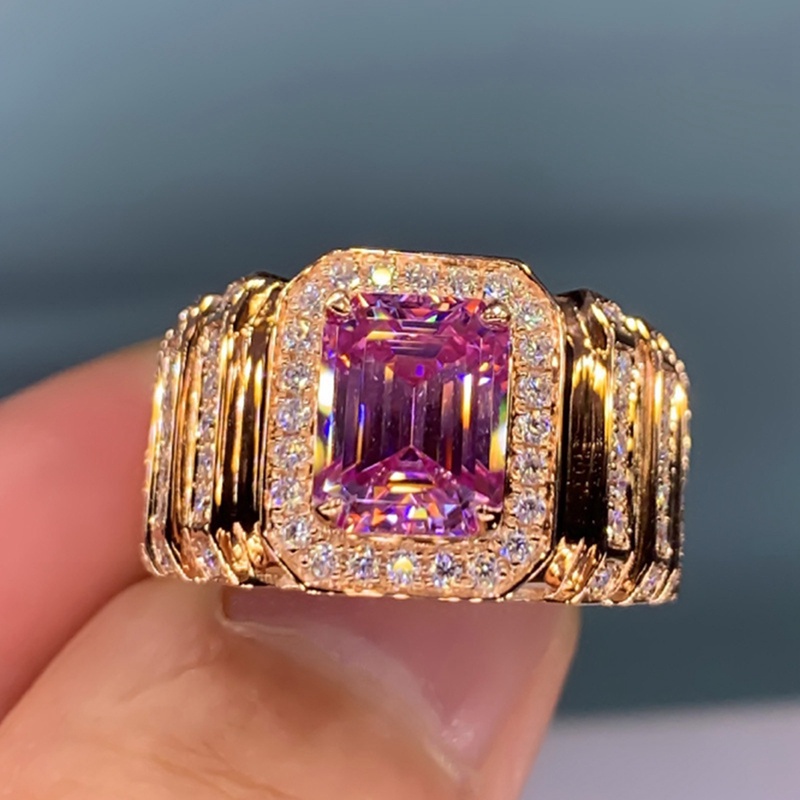 Cincin Wanita Hias Cubic Zirconia Warna Pink Untuk Pesta Pernikahan