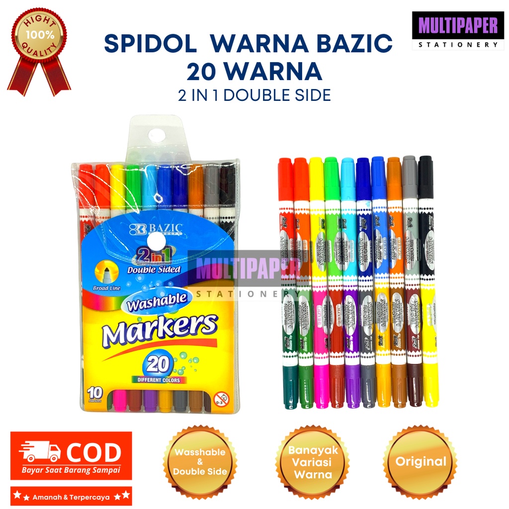 

Spidol Warna / Spidol Bazic 10 Double-Tip Washable Markers Spidol Warna 2 in 1