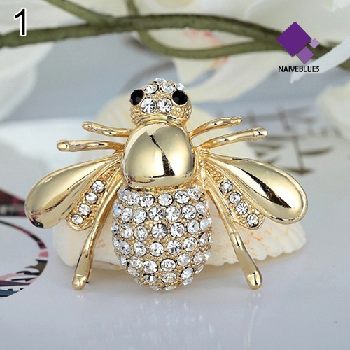 Bros Pin Desain Lebah Madu Aksen Kristal Warna Silver Gold Untuk Wanita
