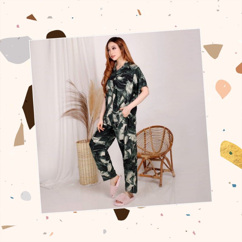 Setelan kemeja jumbo piyama baju tidur rayon busui