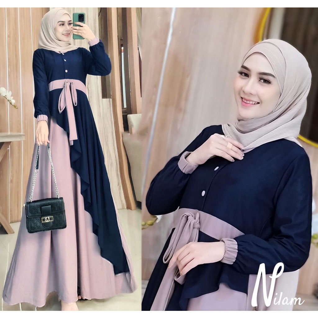 (COD) Maisha - Nilam Maxy - M / L / XL / XXL - Dress Baju Gamis Wanita Dewasa Terbaru Matt Premium Premium Crepe busui bayar di tempat-5