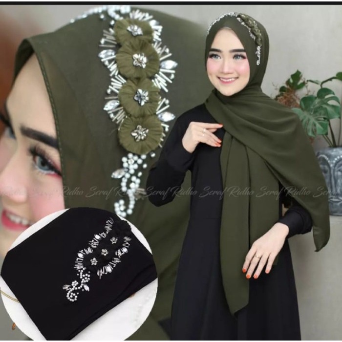 JM PASMINA TALI PAYET BUNGA/HIJAB PASHMINA PAYET TERBARU/PASHMINA PAYET - Hitam