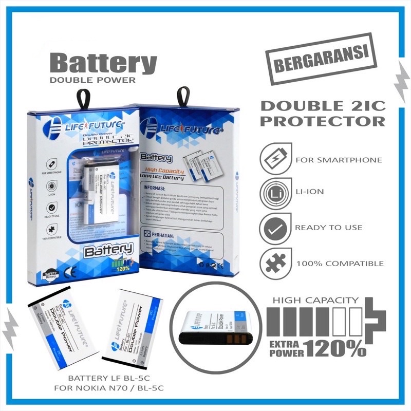 BATTERY BATERAI BATRE BATRAI BATU HP DOUBLE DOBEL POWER NOKIA BL5C BL-5C 105 2017 2019 107 108