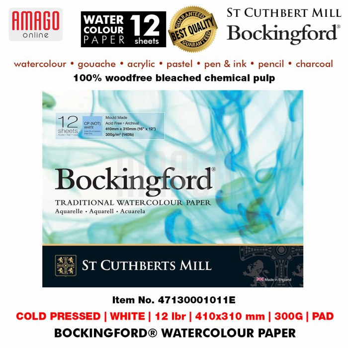 Bockingford Watercolour Paper - Cold Pressed - Pad - 12 lbr - 410x310mm - 300g