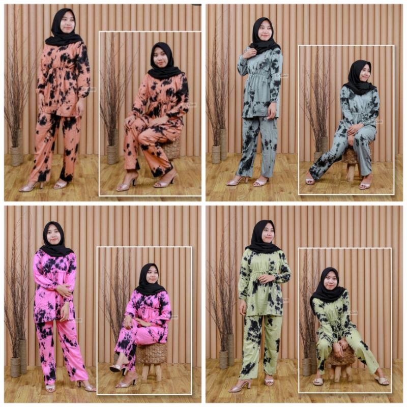 [BISA COD] Setelan Tie Dye One Set Rayon Tali Serut Busui Fredly