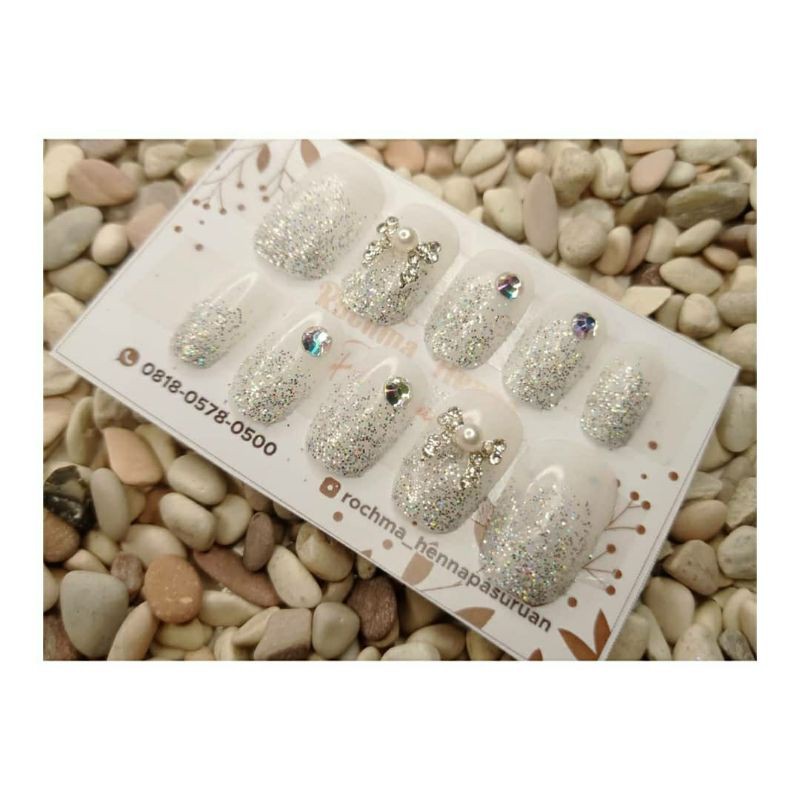 fake nails wedding kuku palsu pengantin putih bening