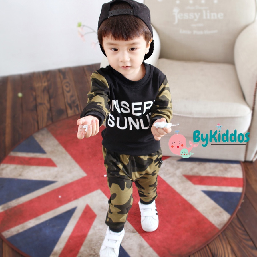 ByKiddos - Setelan Baju dan Celana Anak Laki Army Sweater / Kaos Anak Laki-Laki Motif Army 0-3 Tahun