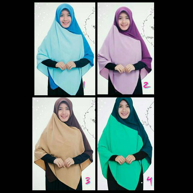 Segi empat wolfis kombinasi/ khimar syari / jilbab hijab 2 warna /  segiempat / two tone3