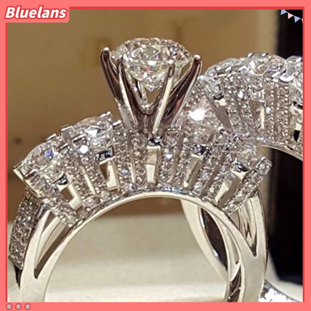 Bluelans 2Pcs Cincin Berlian Imitasi Glossy Untuk Pasangan