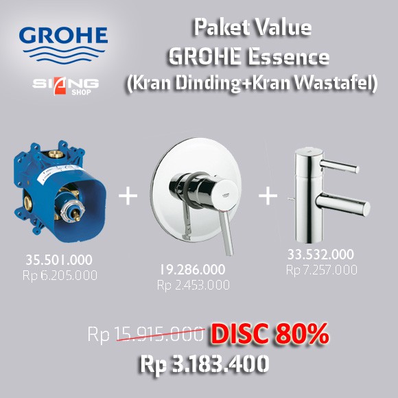 Paket Value GROHE Essence (Kran Dinding+Wastafel) DISC 80%