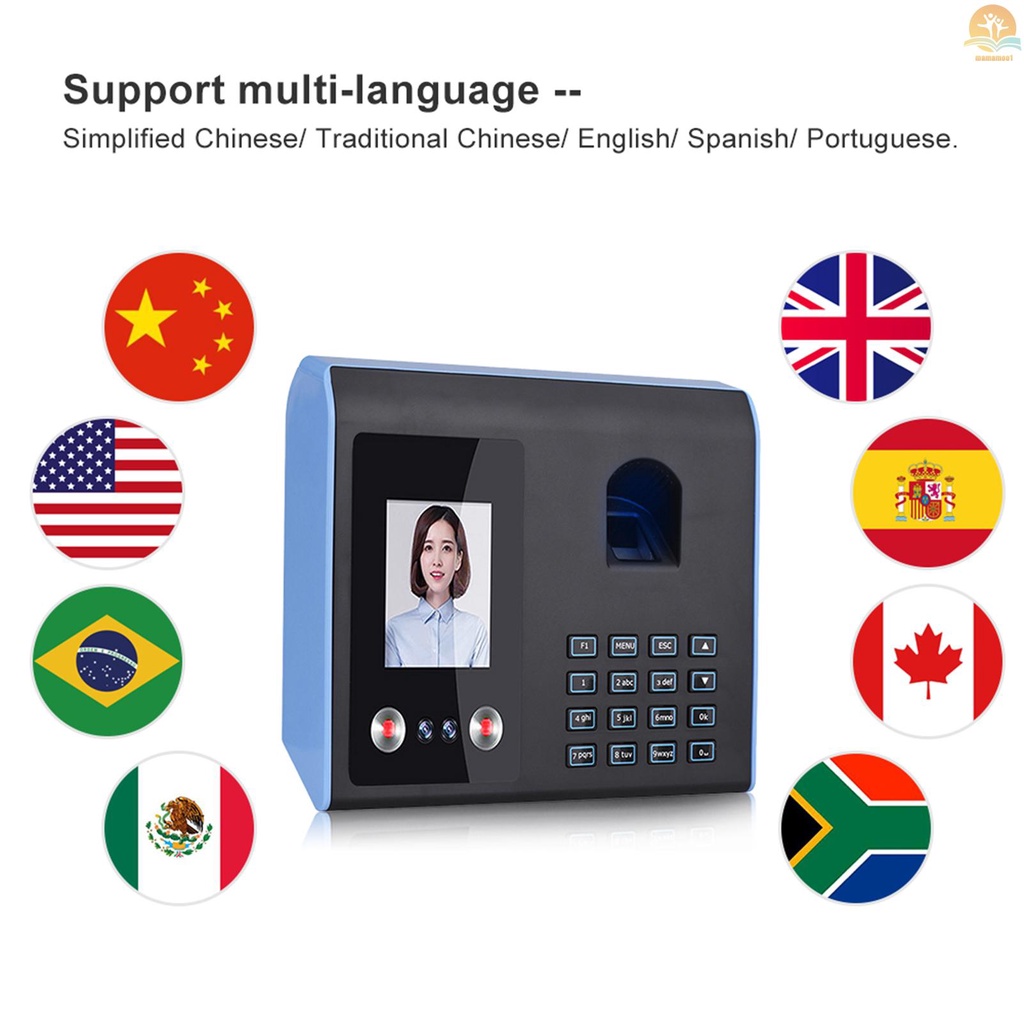 Intelligent Attendance Machine Face Fingerprint Password Recognition Mix Biometric Time Clock for Employees with Voice Broadcast Function Support Multi-language