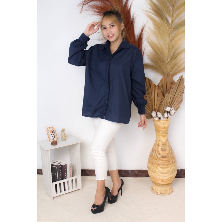 RX Fashion - KEMEJA AUREL / KEMEJA BASIC Wanita Polos lengan panjang Tangan Skoder / Lumina Basic / Kemeja Dian / Kemeja Polos /  -R3