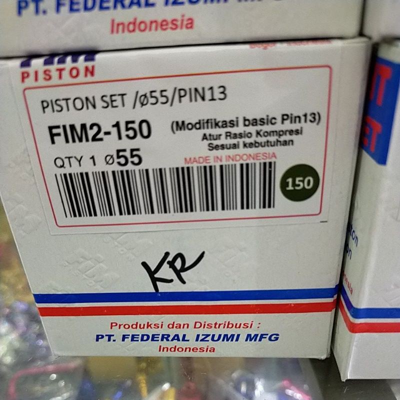PISTON SEHER KIT FIM 2 BORR UP DOME MENTAH 53,5 54 54,5 55 55,25 MM PIN 13 JUPITER VEGA BEAT SCOOPY-Os 150 (55mm)
