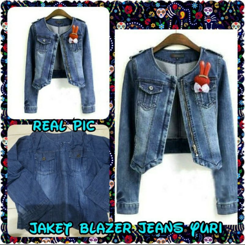 Jaket Blazer Jeans Zip Lea Girl Yuri / Outerwear Wanita Casual Formal Trendy