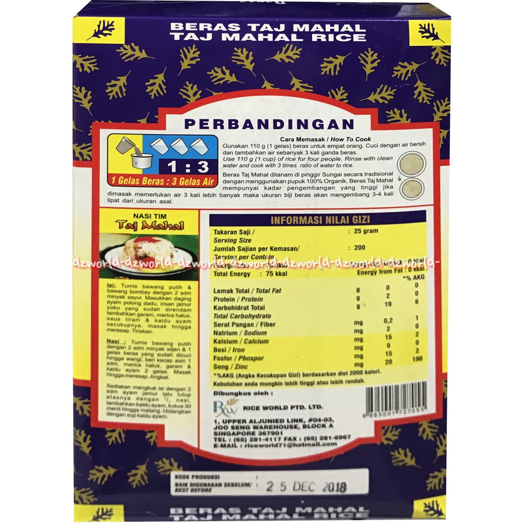 Taj Mahal TajMahal Rice 1kg Beras Putih Untuk Penderita Diabet 1 kg Healthy Rice Beras Kesehatan Beras Diet &amp; Diabetes Low Giycemic Rendah Beras Rendah Gula Tajj Mahall