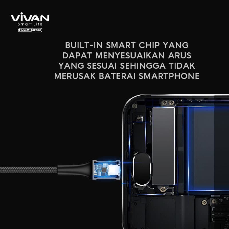 ORI Vivan Kabel Data VDC100 Data Cable USB-C 3A LED Light Quick Charge Type-C Garansi Original Resmi (by 88)