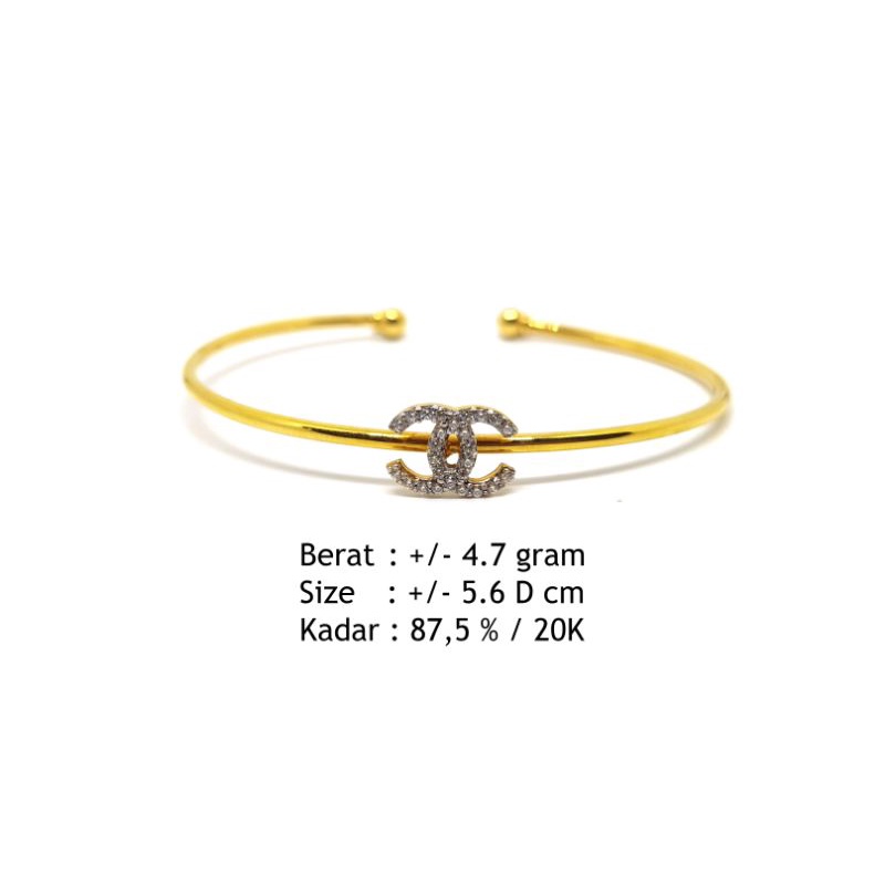 Gelang emas canel bulat permata 875