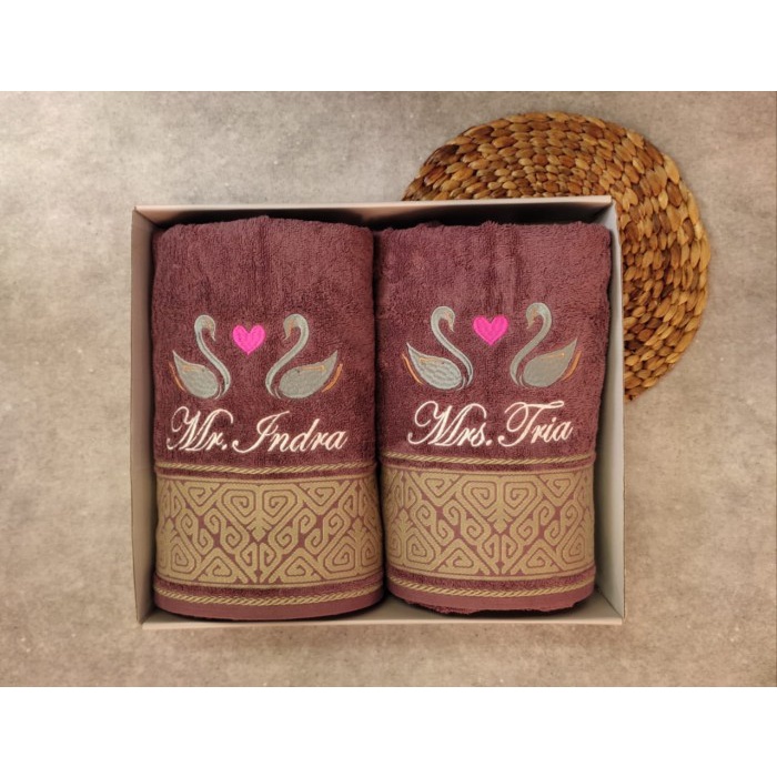 handuk couple bordir nama