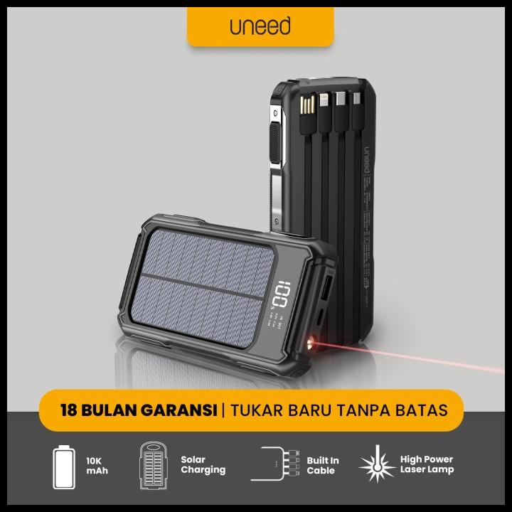 Uneed Powerbank Solar 10000Mah Built In Cable Fast Charging - Upb701