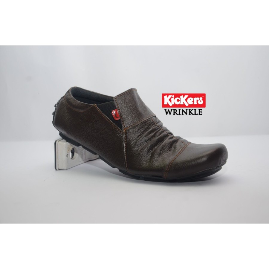 MS Shop - BIG PROMO - Sepatu Slip On Pria Kickers Wrinkle Coklat Kasual Selop Santai Murah Simple