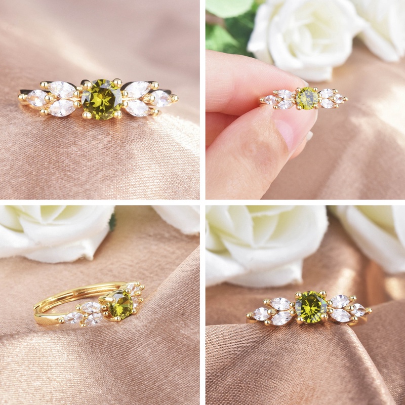 Fancyqube Cincin Zircon Hijau Zaitun Gaya Minimalis Untuk Wanita