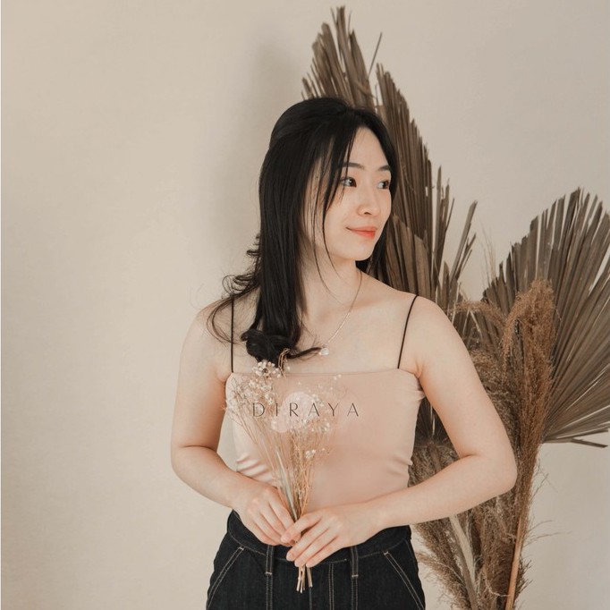 Diraya Tank Top Crop Top Wanita Polos Squre Neck Tali Kecil Tali Spaghetti