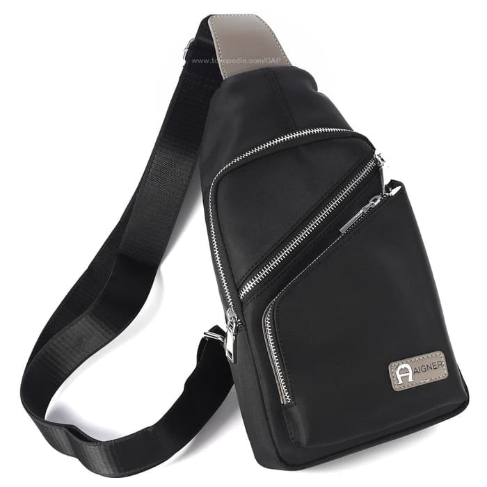 TAS SELEMPANG SHOULDER BAG BODYPACK IMPORT BRANDED | AIGNER 604 BLACK - Hitam