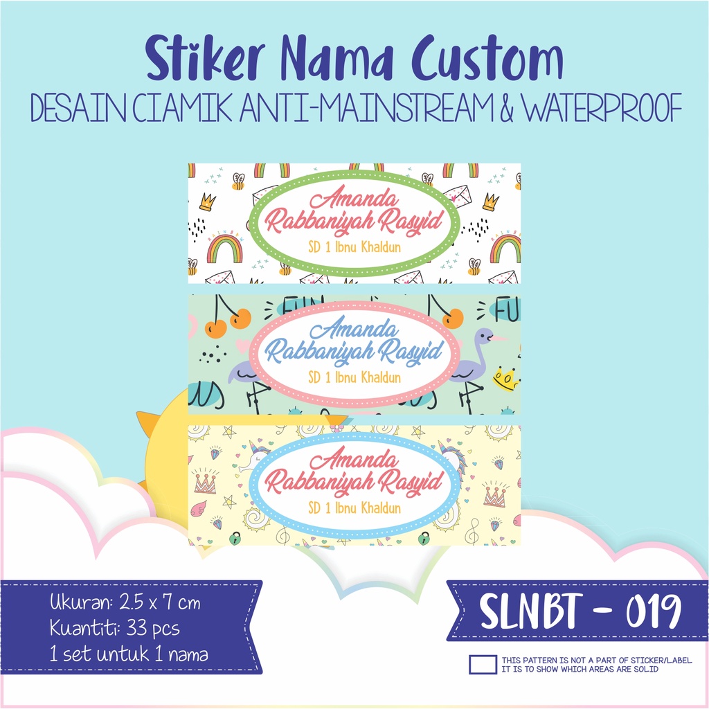 

stiker label nama anak kartun waterproof rainbow animal SLNBT 019