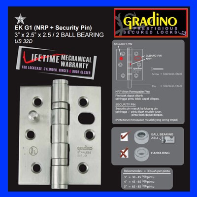 GRADINO - ENGSEL PINTU GRADINO NRP + SECURITY PIN STAINLESS SUS 304