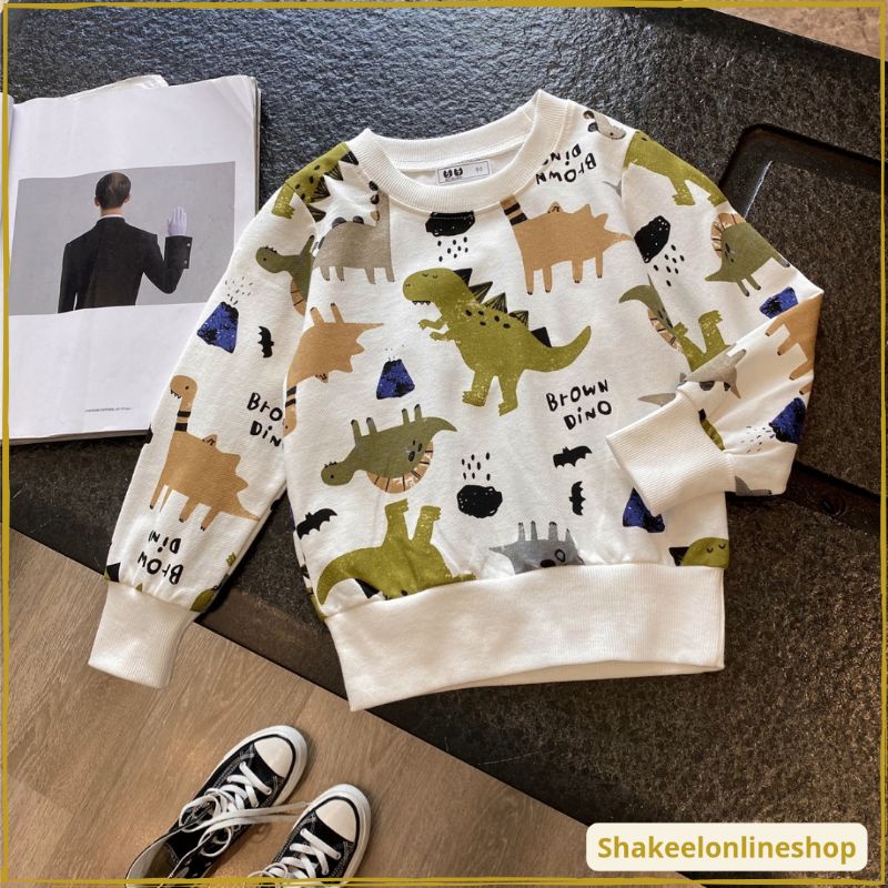 atasan sweater import style anak - Motif Ancient habitat / sweater anak laki laki motif dinosaurus u
