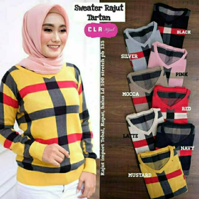 Sweater Rajut Tartan, sweater, sweater muslim, outer, sweater rajut, bahan rajut import, kekinian