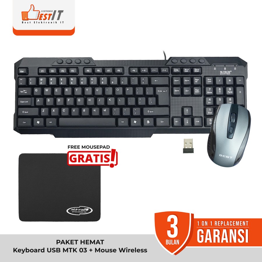 Keyboard Multimedia Combo Paket Mouse Wireless &amp; Mouse Pad