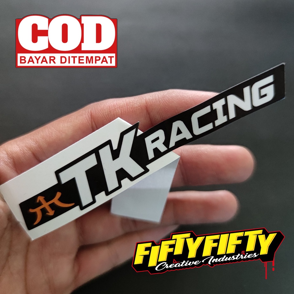 Stiker Print Cut TK RACING Stiker Printing Laminasi Glossy Tahan Air Stiker Motor Mobil Helm Sudah Membentuk Pola Desain