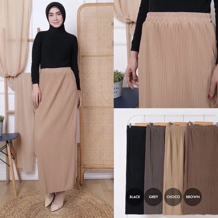 Rok Span Plisket, Rok Span Pleated, Via Skirt Rok Midi Skirt, Rok Plisket Lidi Premium Hyget